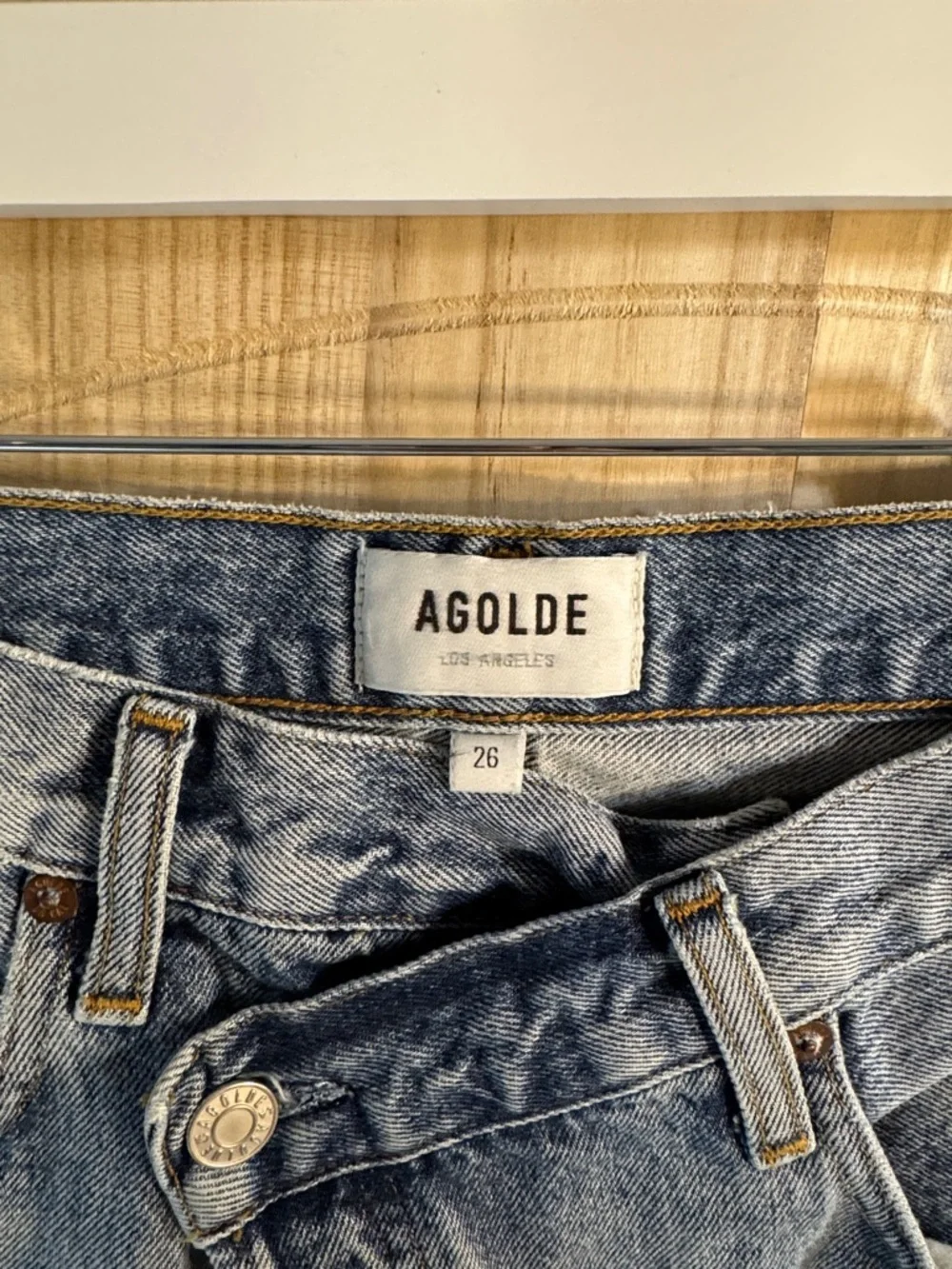 Agolde Light Blue High-Rise Denim Shorts - Picture 2 of 5